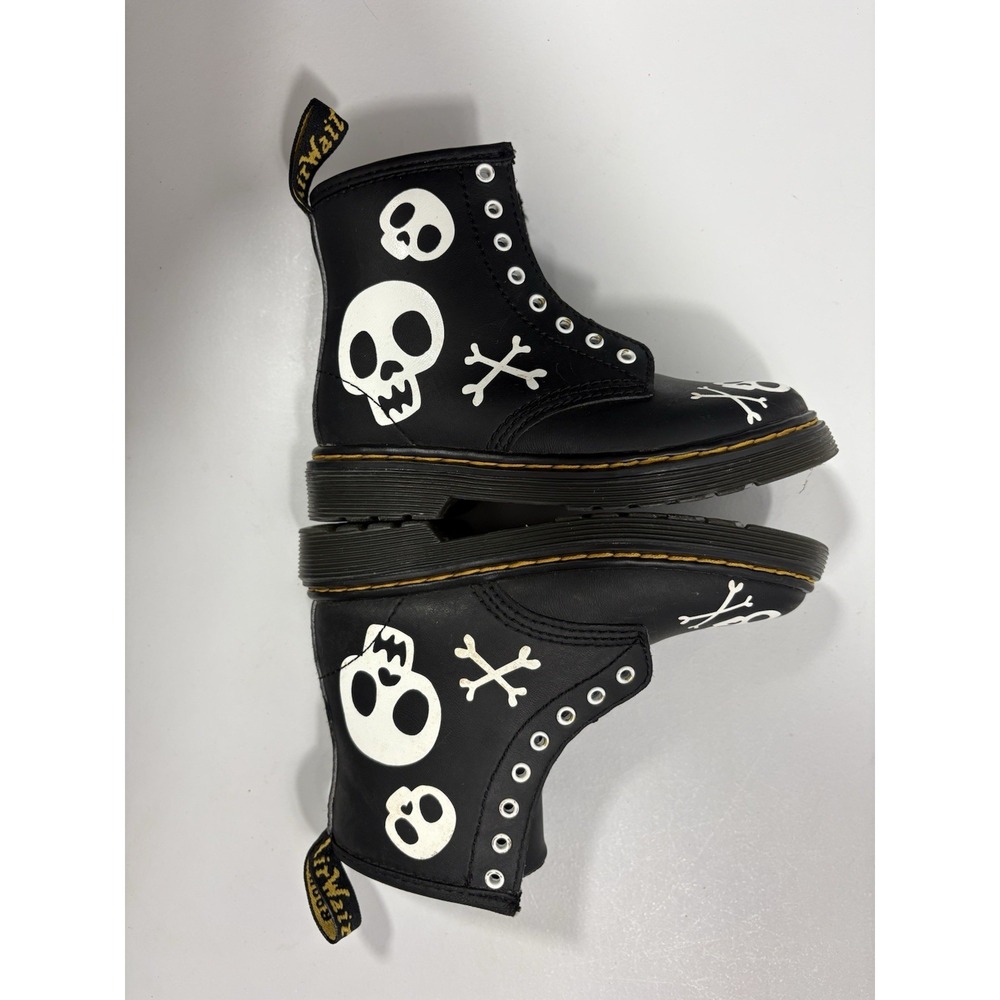 Dr. Martens 1460 T Skull & Bones Black Leather Toddler Boots US 9 NO LACES - Picture 3 of 8